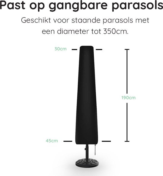 Volcan Housse pour parasol debout - Imperméable - Oxford 420D - Avec fermeture à glissière, cordon de serrage, mât et housse de rangement - Noir