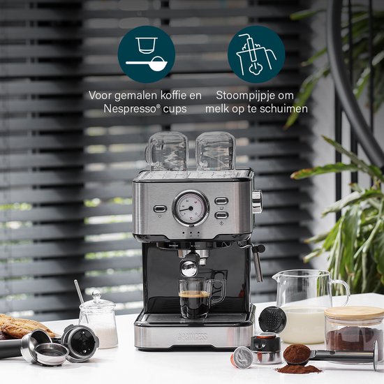 Cafetière - Princess 249412 Machines à expresso pour café moulu - Avec mousseur à lait pour cappucino et latte macchiato - 2 tasses - Association de consommateurs Best Buy