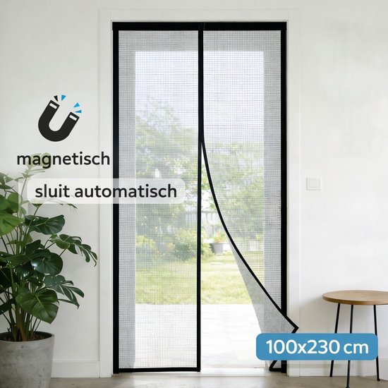Ceruzo Rideau de porte 100x230 cm - Magnétique - Rideau à mouche - Noir - Velcro