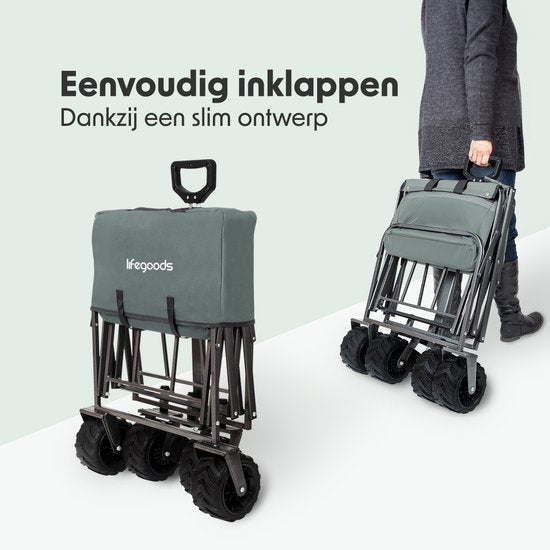 LifeGoods Wagon - Pliable - Capacité de charge 80KG - 94L - Polyester lavable - Vert