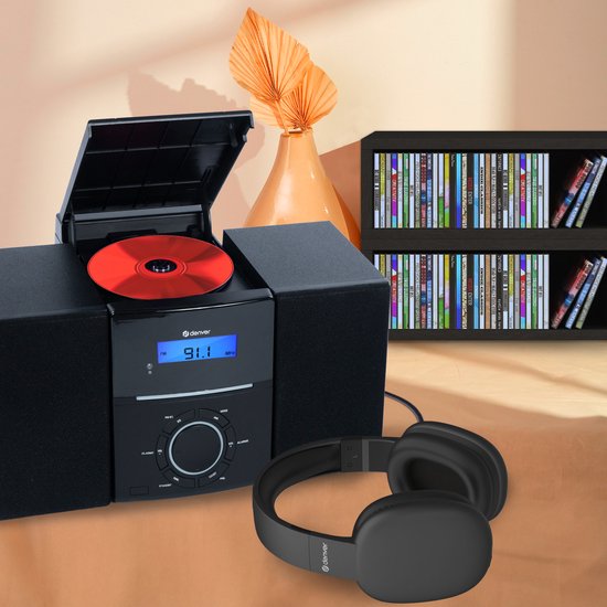 Chaîne HiFi Compacte – CD, Radio FM, Réveil & Entrée AUX – Noir | Denver