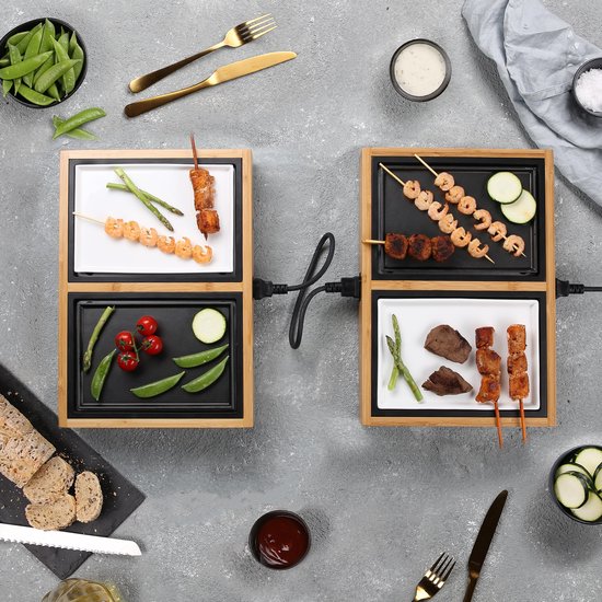 Princess Dinner4all Pure 104040 - Set gourmet - Teppanyaki - Grill & plancha - cordon de 2 mètres - 4 personnes - Bambou - extensible à 10 personnes