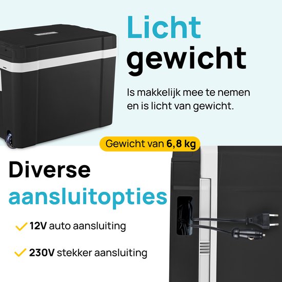 MOA Coolbox électrique 12v 230 volt - 40L - Frigobox - Réfrigérateur de camping - Voiture et camping - Refroidissement et chauffage - Noir
