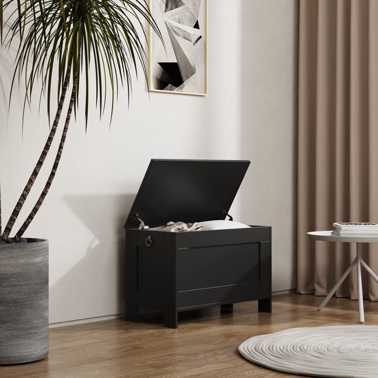DMV - Coffre de rangement - Coffre de rangement en bois - Coffre à jouets - Coffre à couvertures - Coffre de rangement - noir