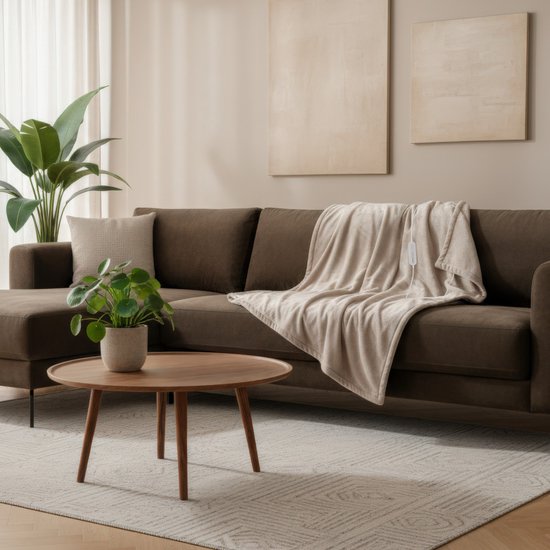 Inventum HB185T Couverture chauffante électrique 180x130 cm - Simple - 4 niveaux de chaleur - Lavable - Arrêt automatique - Polaire - Taupe