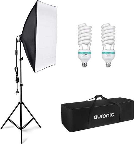 Auronic Softbox Studio Lamp - Set complet avec sac de transport - 50x70 cm - Noir