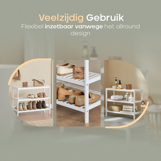 O'DADDY® Shoe Rack - Banc à chaussures - Hall Bench - Shoe Cabinet - Shoe Storage System - Shoe Cabinet - 3 Layer - For 12 Pairs - Multifunctional Rack - Bamboo - White - 70 x 28 x 45 cm