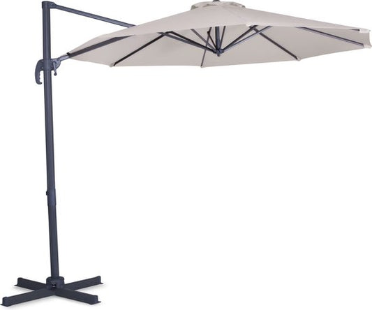 VONROC Premium Floating Parasol Bardolino Ø300cm - Base en croix et housse de protection incluses - Parasol rond - Orientable sur 360° - Inclinable - Toile résistante aux UV - Beige