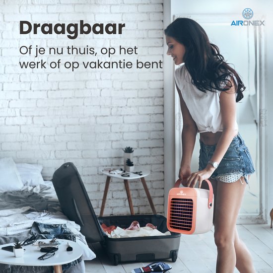 Rafraîchisseur d'air portable rose - Rafraîchisseur d'air sans fil avec réservoir d'eau par Aironex - Fonction d'humidification - Rafraîchisseur d'air sans climatisation - Ventilateur de table - Support de ventilateur - Augmentez votre productivité et vot