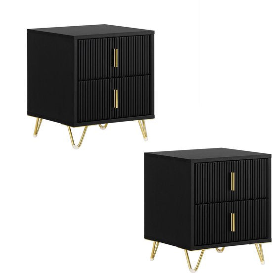 SoBuy Table de nuit 2 pièces avec 2 tiroirs - Table d'appoint - Table d'appoint pour canapé - Table basse - Table de chambre - Table de lit avec 2 tiroirs pour le salon, la chambre, le bureau, Noir, 40x40x47cm, FBT115-SCHx2