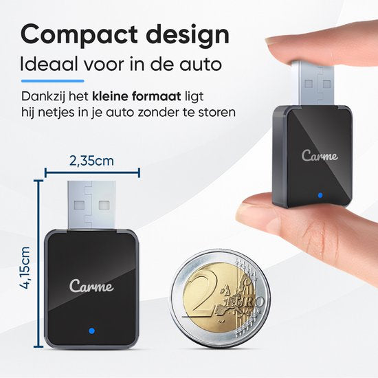 CarMe Mini 2-in-1 CarPlay Dongle V2 - Wireless CarPlay & Android Auto - USB-A & USB-C - Android Auto Dongle - Noir