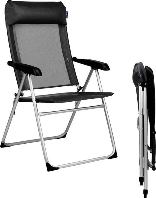 TRVLMORE Chaise de camping - 5 positions - Chaise de camping pliante - Capacité de charge 110 kg - Chaise de pêche - Chaise pliante - Noir