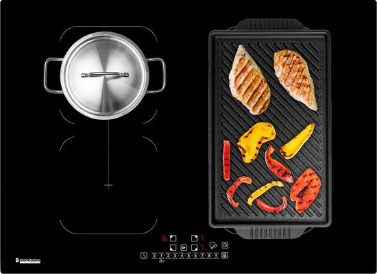 Plaque de cuisson à induction - KitchenBrothers - Encastrable 70 cm - 4 zones - 2x Flexzone - 1 et 2 phases - Jusqu’à 2800W - Noir