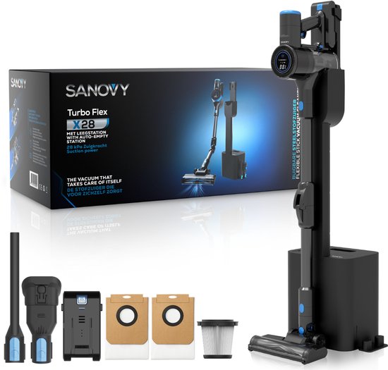 Sanovy AutoDock X28 Aspirateur-balai avec station de vidange - sans fil - alimenté par batterie - 350W - 28Kpa - avec accessoires - Aspirateur sans sac et sans fil