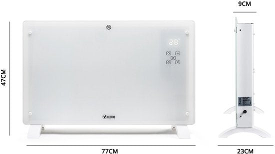 Vlectro - Cuisinière électrique et convecteur - 2000W - Affichage LED et télécommande - Métal blanc et plastique - Montage mural et autoportant - Efficacité énergétique avec thermostat