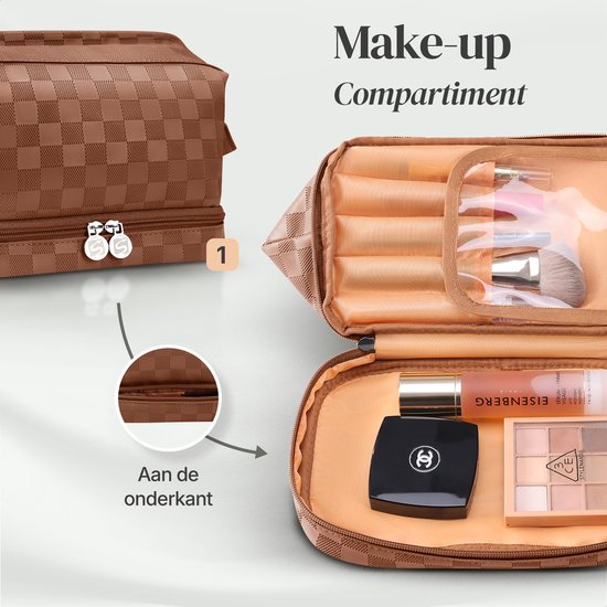 Skycases Travel Essentials - Trousse de toilette et de maquillage - Imperméable et compacte - Convient pour le voyage et l'usage quotidien - Unisexe - Marron