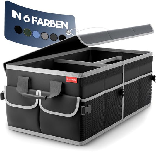 HELDENWERK Organisateur de bottes premium avec couvercle, robuste et antidérapant - Sac à bottes pliable, grand avec double fond - Boîte de coffre, boîte d'organisation de bottes