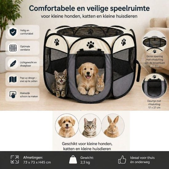Ceruzo Parc à chiots pliable - pour petits chiens - chats - lapins - 73 cm
