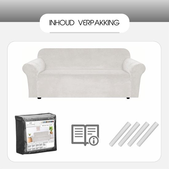 Hilvard - Housse de canapé 3 places - (185-230 cm) - Ivoire - Velours - Stretch - Housse de canapé - Housse de meuble - Contre les dommages et les taches - Housse de siège - Housse de siège