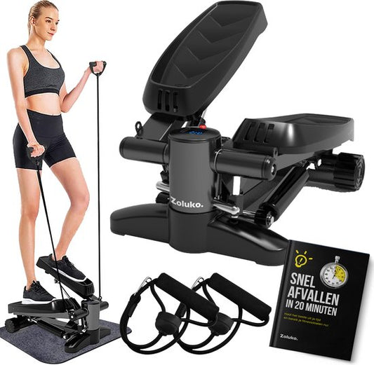 Zoluko Stepper with Display - Includes Resistance Bands, Anti-slip mat and E-Book - Stepper Fitness - Fitness Step - Mini Stepper - Step Fitness - Aerobic Step - Step - Stepper Fitness Device - Exercise Bike - Black