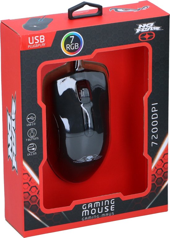 No Fear Gaming Mouse - 7200dpi - Souris RGB avec illumination LED - Câble 1.5M - Connexion USB 2.0 - Noir