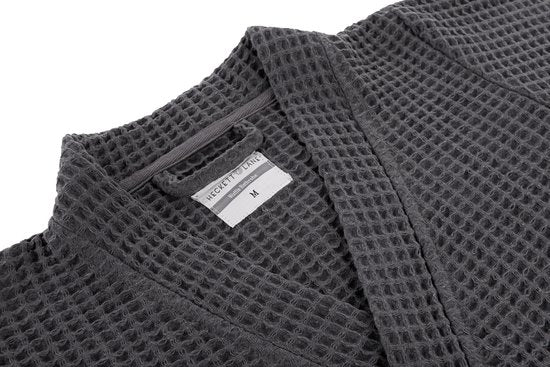 Heckettlane Peignoir gaufré - robe de chambre pour femmes et hommes - L - Manteau du matin en coton - Convient pour le sauna - Gris