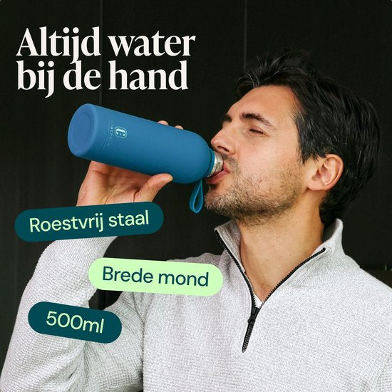 Bouteille d'eau Castagnola - Bouteille à boire en acier inoxydable 500 ML - Thermos en acier - Bouteilles à boire pour adultes - Double paroi - Bleu vif