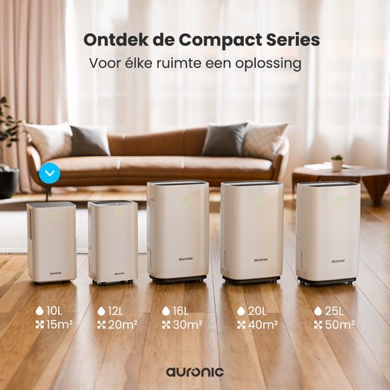 Déshumidificateur Auronic - Série compacte - 10L par jour - Fonction Lavage-Séchage - Chambre à coucher, salle de bain et salon - Blanc