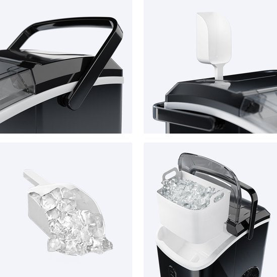 KitchenBrothers Nugget Ice Cube Maker - 1.1L - Machine à glace pilée avec pelle à glace - Portable - 15kg/24 heures - Noir