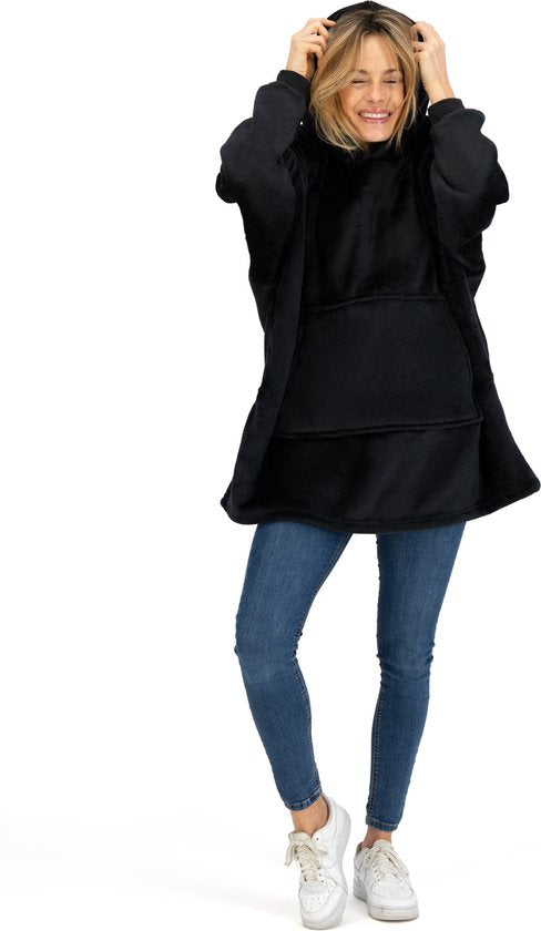 O'DADDY® Couverture en polaire - Plaid en polaire - Couverture en polaire avec manches - Super doux - Plaids avec manches - Sweat à capuche - Sweat à capuche hommes - Sweat à capuche femmes - Sweat à capuche unisexe - Sweat à capuche noir