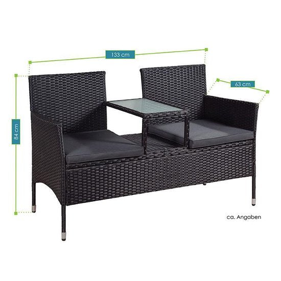 Banc de jardin Monaco - Polyrotan noir/gris