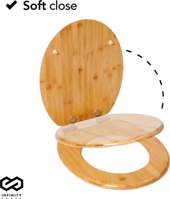 Infinity Goods Bamboo Toilet Seat Terry - Toilet Seat With Lid - Soft Close - Stainless Steel Hinges - Includes Fixing hardware