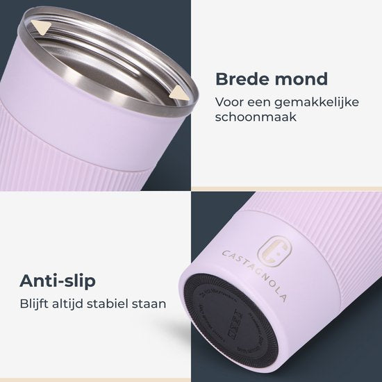 Castagnola Thermos Cup - Coffee Mug To Go - Travel Mug for Coffee and Tea - Tea Mug - 380 ML - stainless steel - Light Purple
