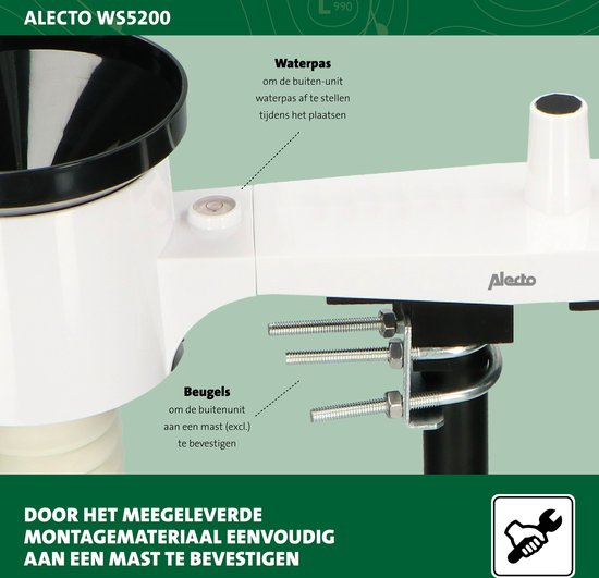 Alecto WS5200 - Station météo professionnelle WiFi avec capteur extérieur - Contrôle par application - 6-en-1