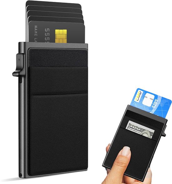 Porte-cartes pour 10 cartes - Sécurisé - Extensible - Protection RFID - Carte - Portefeuille - Aluminium - Homme - Pour hommes et femmes - Porte-cartes - Noir