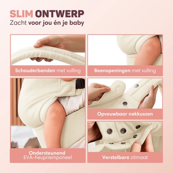 Vulpes Goods® BabyCare - Porte-bébé - Porte-bébé ergonomique 0-36 mois - Porte-bébé ventral de luxe jusqu'à 20 kg - Coton OEKO-TEX® - Confort mains libres - Avec support dorsal et position M - Crème