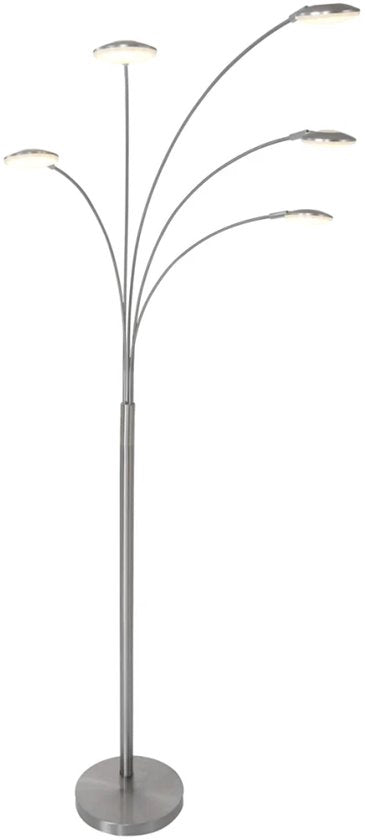 Lampadaire Synna 1327ST - Lampe à arc LED orientable et dimmable en acier et verre, Design moderne, Mexlite, avec 5 sources lumineuses (4,5W) et cordon de 235 cm