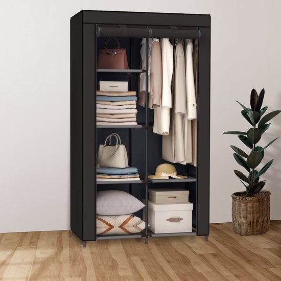 Brixy Wardrobe - Wardrobe - Armoire - Pliable - Armoire pliante en tissu - Armoire de camping - 88 x 45 x 168 cm - Noir