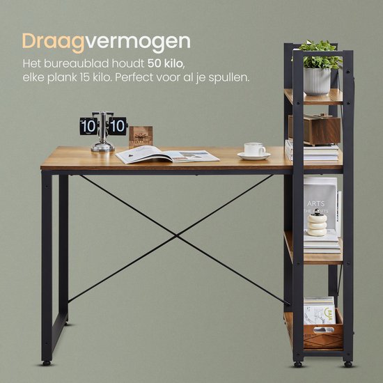 O'DADDY® Bureau avec pieds réglables - Table de bureau - Table d'ordinateur - Bureau de jeu - Petit bureau de jeu - Meuble de bureau - 120 x 60 cm - Bibliothèque - Bureau d'ordinateur - Marron