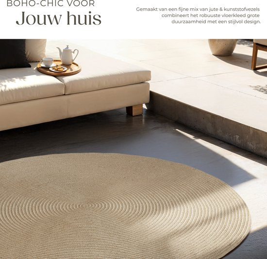 tectake® Tapis tressé - Style Boho - Tapis en jute pour l'intérieur et l'extérieur - Durable et facile d'entretien - Maintien des formes et respectueux des allergies - Tapis rond - Ø160 cm
