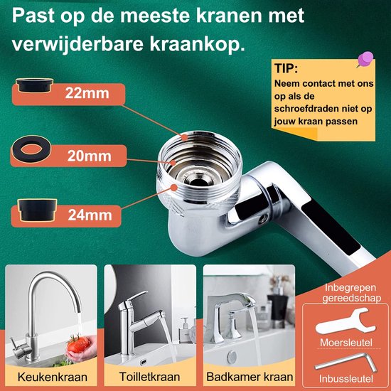 Feau rallonge de robinet - fixation de robinet - rallonge de robinet - pivot 1440° - 100% laiton - universel