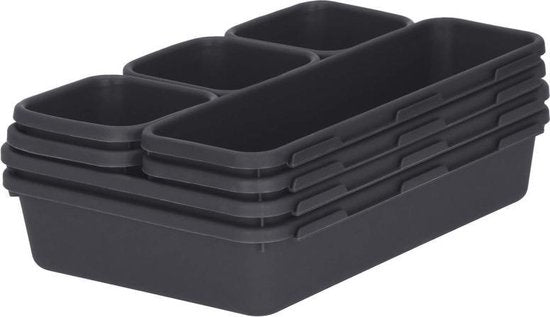 Springos Organisateur de tiroirs | Plateaux de rangement | Séparateur de tiroirs | pour la cuisine et le bureau | Salle de bain | Plateaux de tiroirs | Organisateur de maquillage | 8 pièces | Anthracite