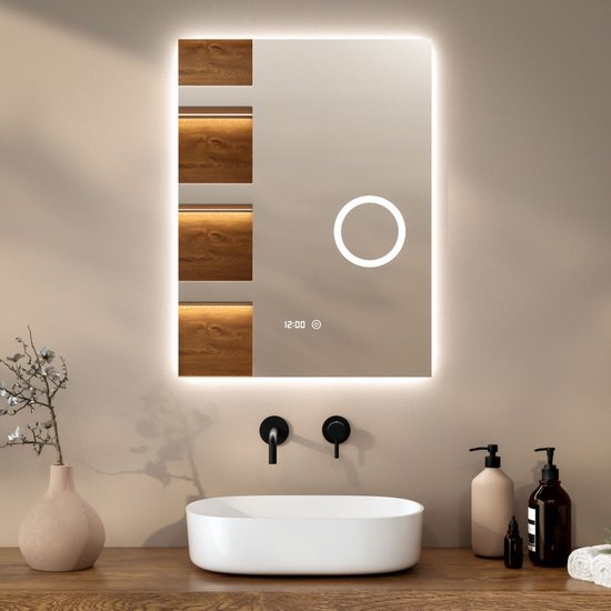 Mirlux Miroir de salle de bain avec éclairage LED et chauffage - Miroir mural rectangulaire - Miroir de douche anti-condensation - 60x80CM