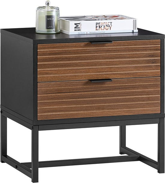 SoBuy FBT156-BR Table de nuit - Noir avec 2 tiroirs et bois composite