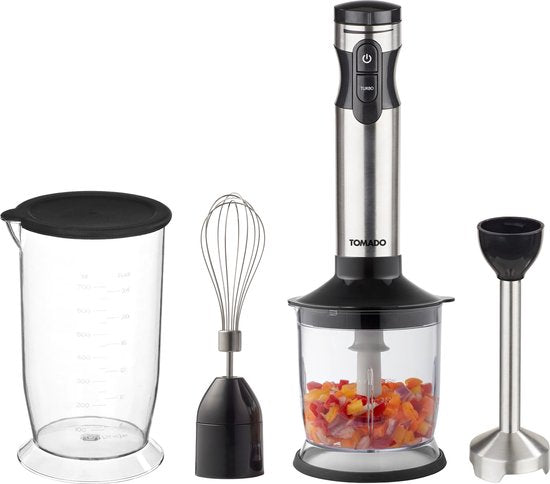 Tomado TSB9001B - Set mixeur plongeant - Hachoir et tasse à mesurer - Fouet - 1000W - 2 vitesses - acier inoxydable