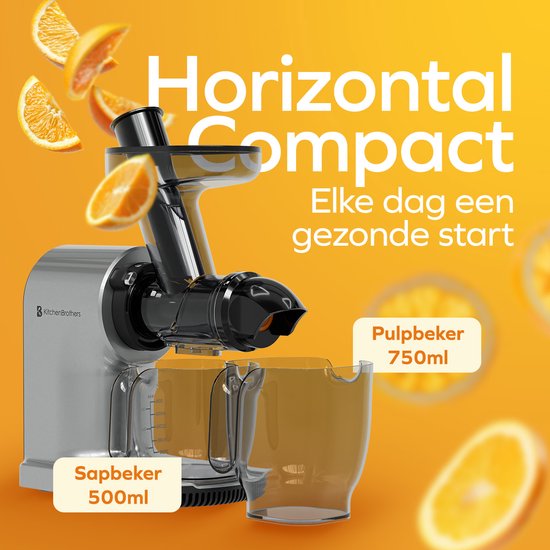 KitchenBrothers Slowjuicer - Compact - Extracteur de jus - Presse-légumes et fruits - 45 mm - 500 ml - Gris