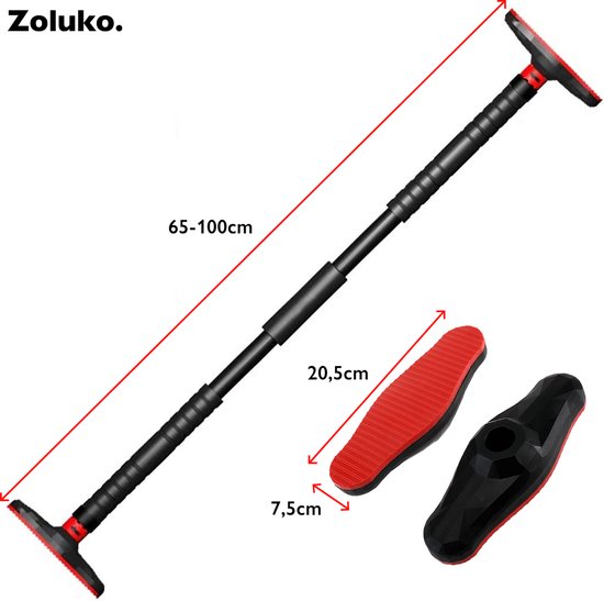 Zoluko Professional Pull Up Bar - Capacité de charge de 200kg - Fixation facile - Barre de traction pour le fitness - Station de traction pour le sport à domicile - Barre de traction pour le menton - Noir/Rouge