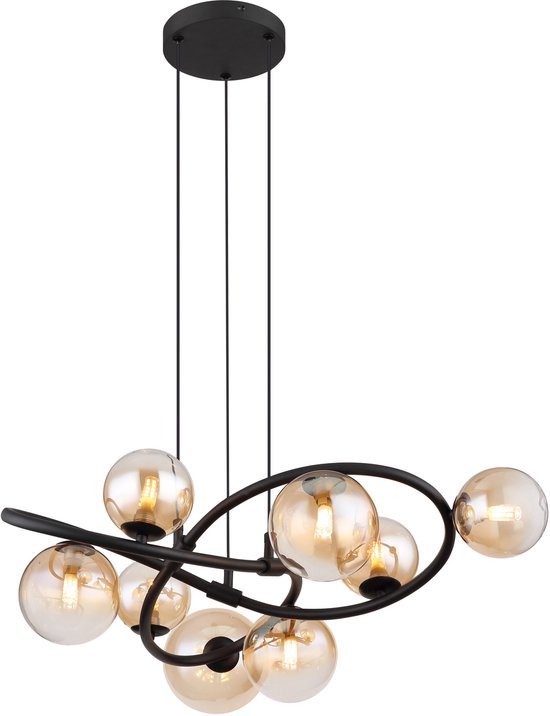 Globo - lampe suspendue - Tuberius - laiton noir - verre métal - Ø 65cm - G9 - 56141-8H