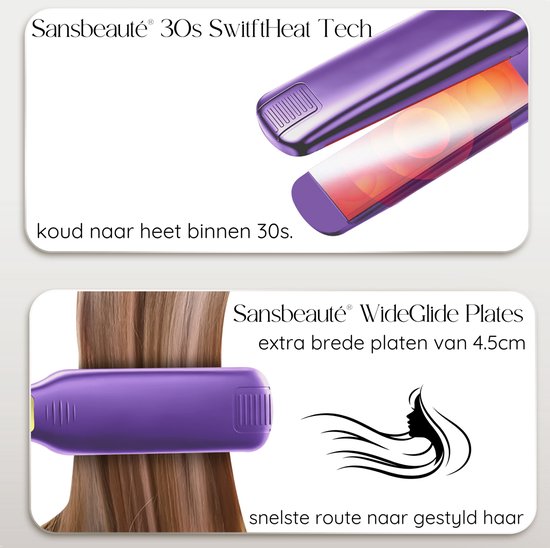 Sansbeauté® Lisseur professionnel - 2 en 1 - Fer à boucler - Lisseurs - Lisseur de cheveux - Mise en température rapide - 80℃ à 230℃ - Lissage et bouclage - Technologie ION - Classic Purple