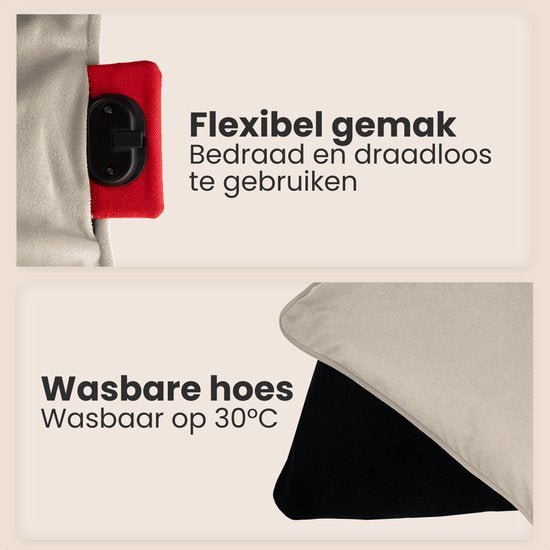 Auronic Heat Pillow - Velours - 45x60 - Sans fil - Rechargeable - Oreiller électrique - Infrarouge - Taupe